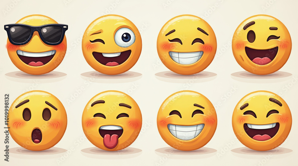 Fun and Playful 3D Emoji Faces Expressing Happiness, Love, and Laughter - Perfect for Social Media, Digital Marketing, and Communication Fun and Playful 3D Emoji Faces Expressing Happiness, Love, and Laughter - Perfect for Social Media, Digital Marketing, and Communication
