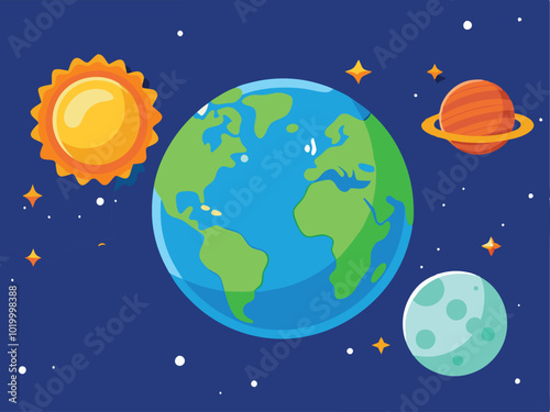 earth sun moon solar system space vector illustration graphic design