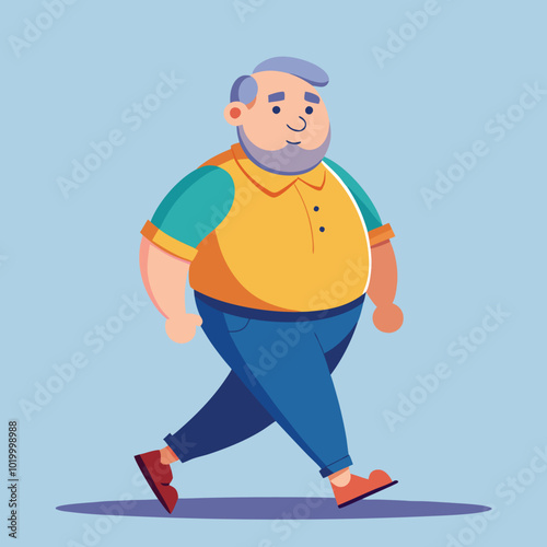 fat old man walking weight loss vector illustration graphic design