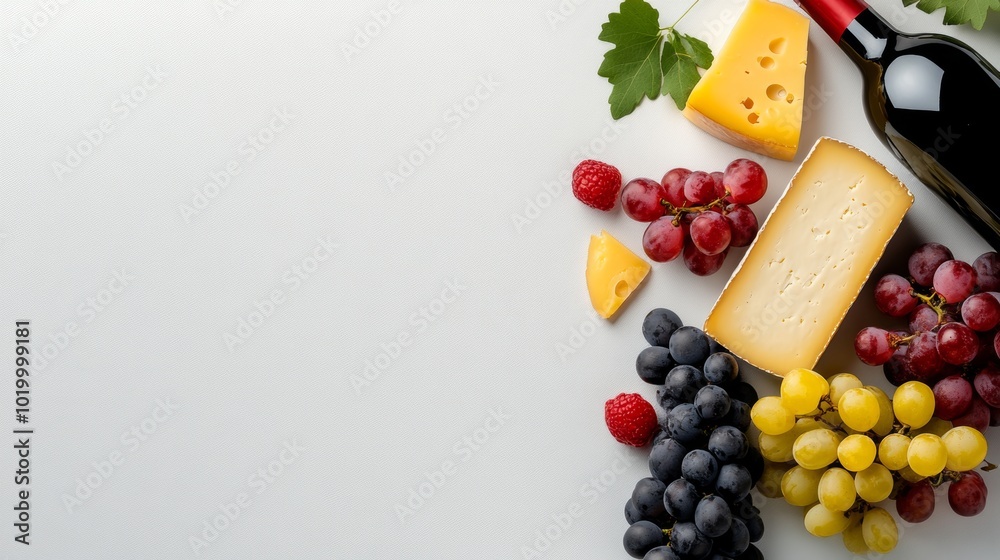 Wine Cheese and Grapes on White Background Wine Cheese and Grapes on White Background