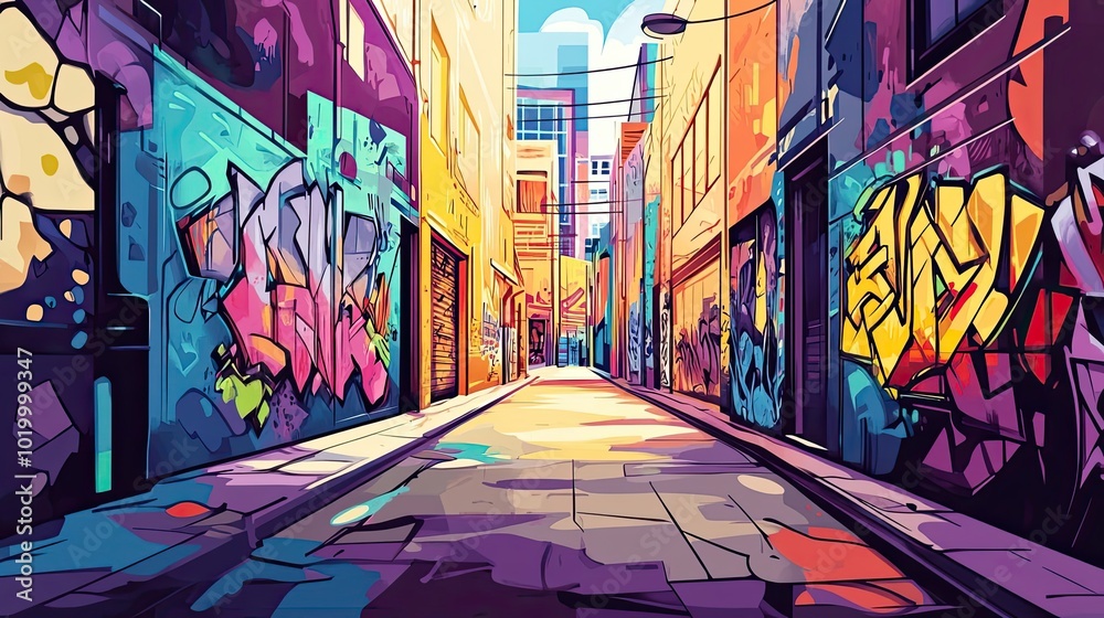 Fototapeta premium A Colorful Street Alley with Graffiti Art