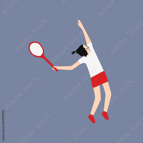 woman playing tennis byjumping