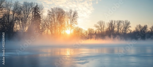 Sunrise Over a Misty Winter Lake