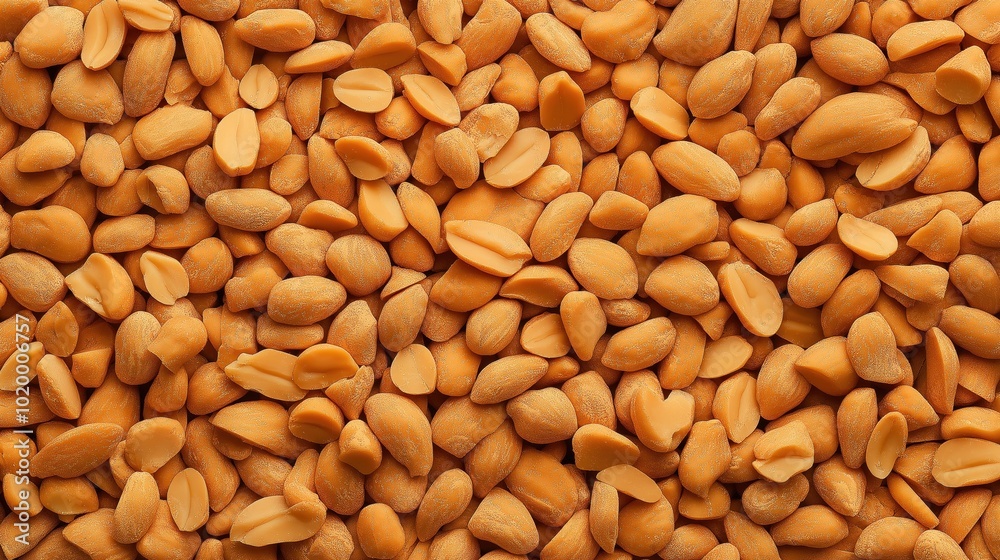 Close-up view of many roasted peanuts with a crunchy texture, showcasing both whole and halved nuts with visible skin. Close-up view of many roasted peanuts with a crunchy texture, showcasing both whole and halved nuts with visible skin.
