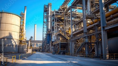 Industrial Complex with Machinery Under Clear Sky