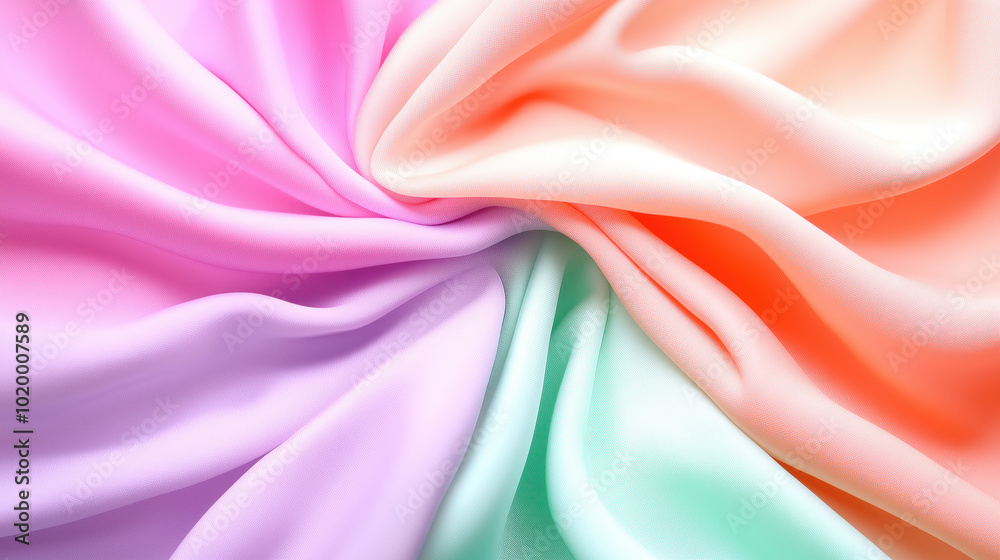 Soft and flowing fabric in pastel colors of pink, lavender, peach, and mint creates gentle and soothing visual. silky texture adds elegance and charm to any design Soft and flowing fabric in pastel colors of pink, lavender, peach, and mint creates gentle and soothing visual. silky texture adds elegance and charm to any design