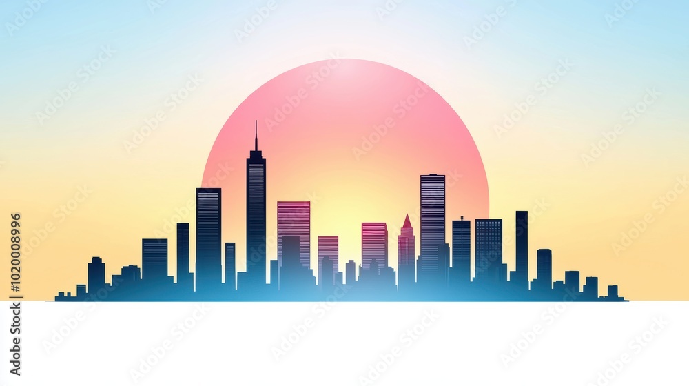 Breathtaking Sunset Over City Skyline with Gradient Sky Breathtaking Sunset Over City Skyline with Gradient Sky