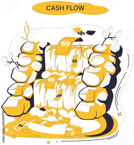 Cash flow vector illustration. Wealth, like constellation stars, illuminates darkness financial uncertainty Investing is art sculpting economic landscape with flow cash Budgeting is compass guiding