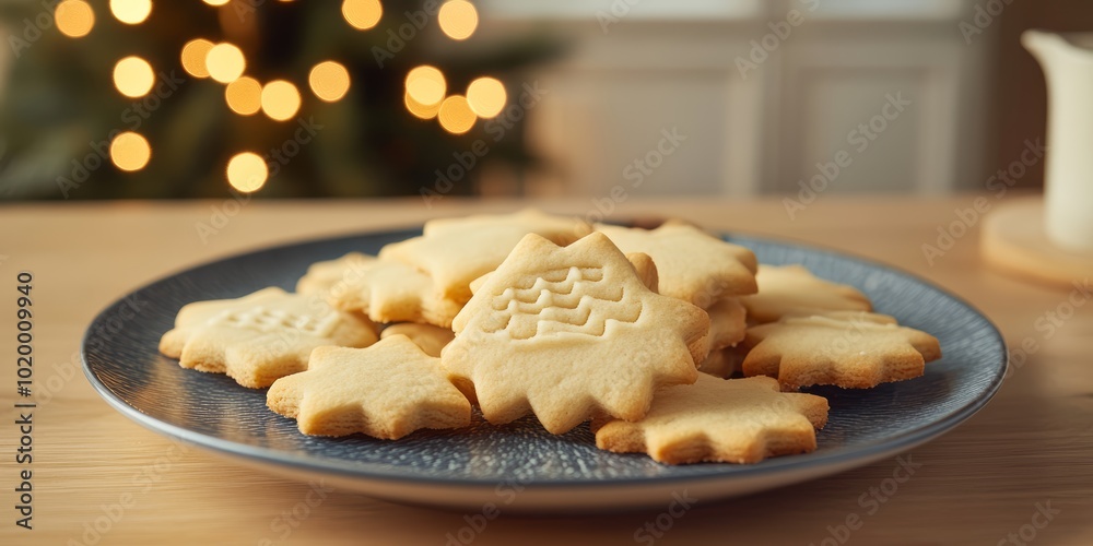 Delicious star-shaped cookies on a decorative plate, perfect for the holiday season.