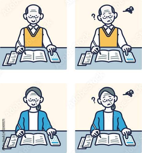 People who write a household account book - elder man and elder woman