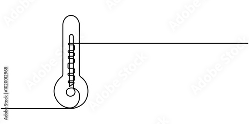 Continuous line drawing of thermometer. One line of thermometer. Medical equipment concept continuous line art. Editable outline, Continuous single line sketch drawing of various types of thermometers