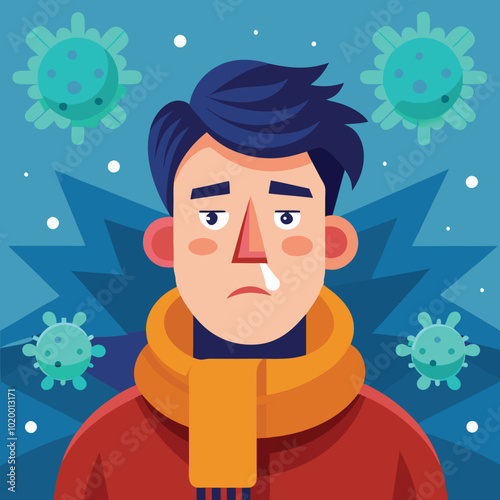 man caught cold fever sneeze vector illustration graphic design