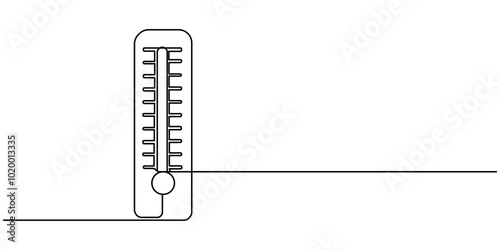 Continuous line drawing of thermometer. One line of thermometer. Medical equipment concept continuous line art. Editable outline, Continuous single line sketch drawing of various types of thermometers