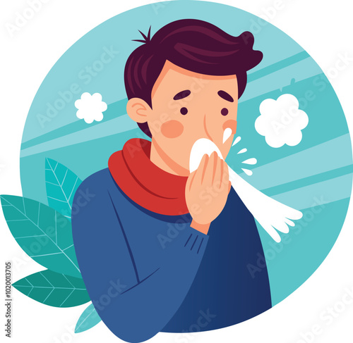 man caught cold fever sneeze vector illustration graphic design