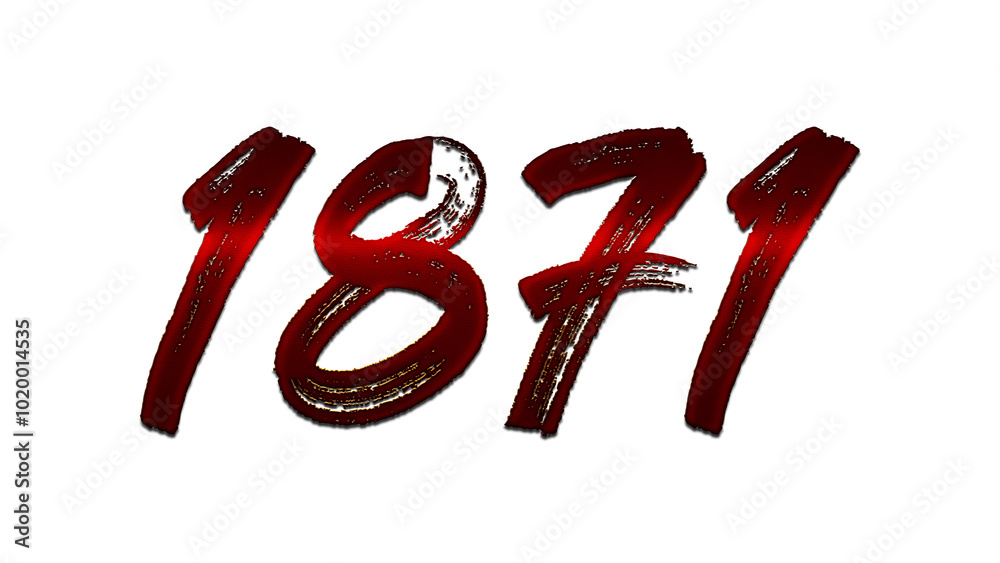 3D blood red number design of 1871 on white background. 3D blood red number design of 1871 on white background.
