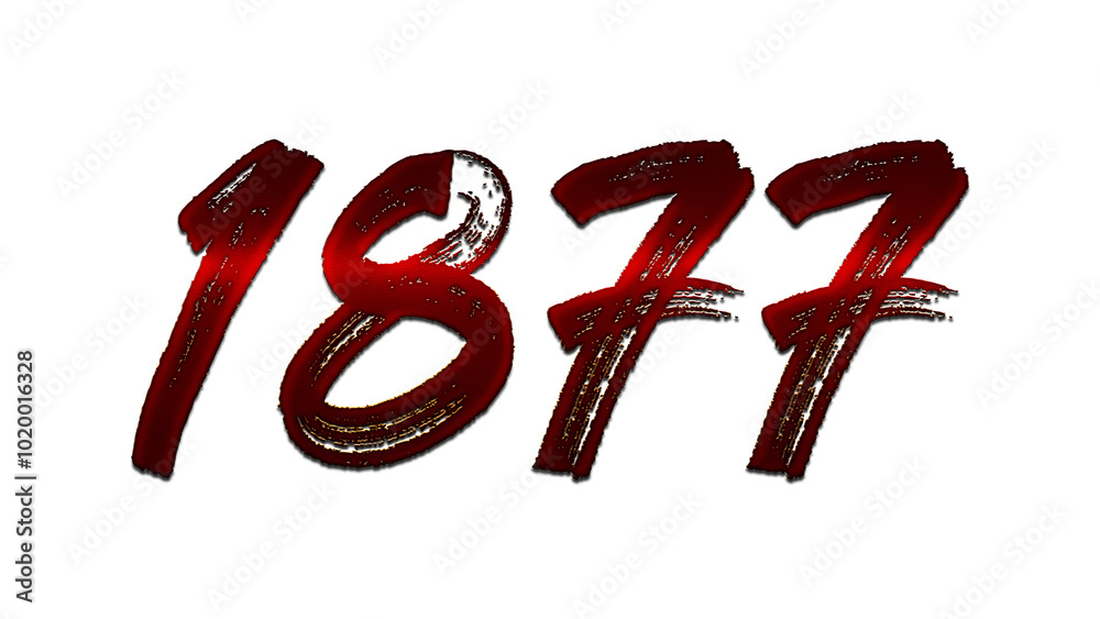 3D blood red number design of 1877 on white background. 3D blood red number design of 1877 on white background.
