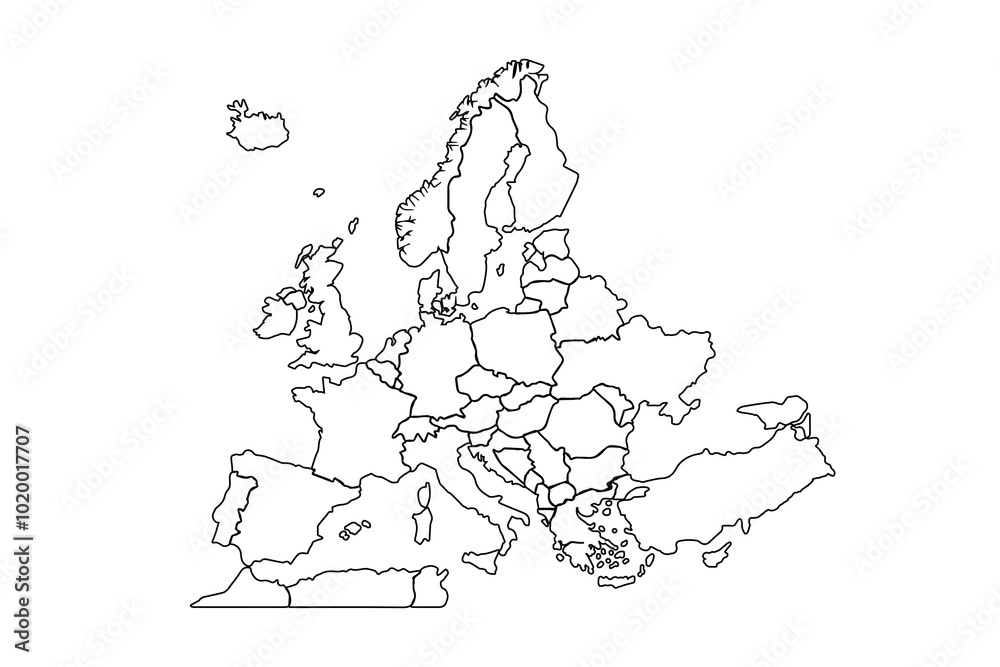 Obraz premium Europe map outline isolated on white background. Europe map outline template. Europe map outline vector illustration. world map outline, linear doodle illustration