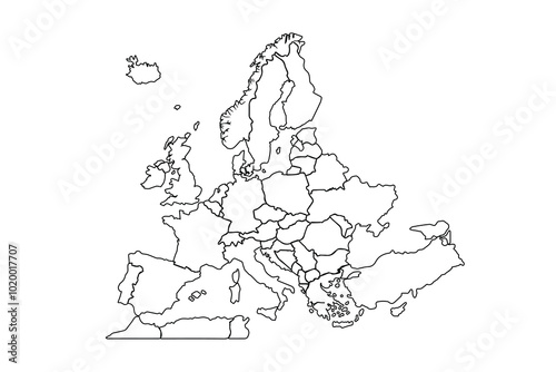 Europe map outline isolated on white background. Europe map outline template. Europe map outline vector illustration. world map outline, linear doodle illustration