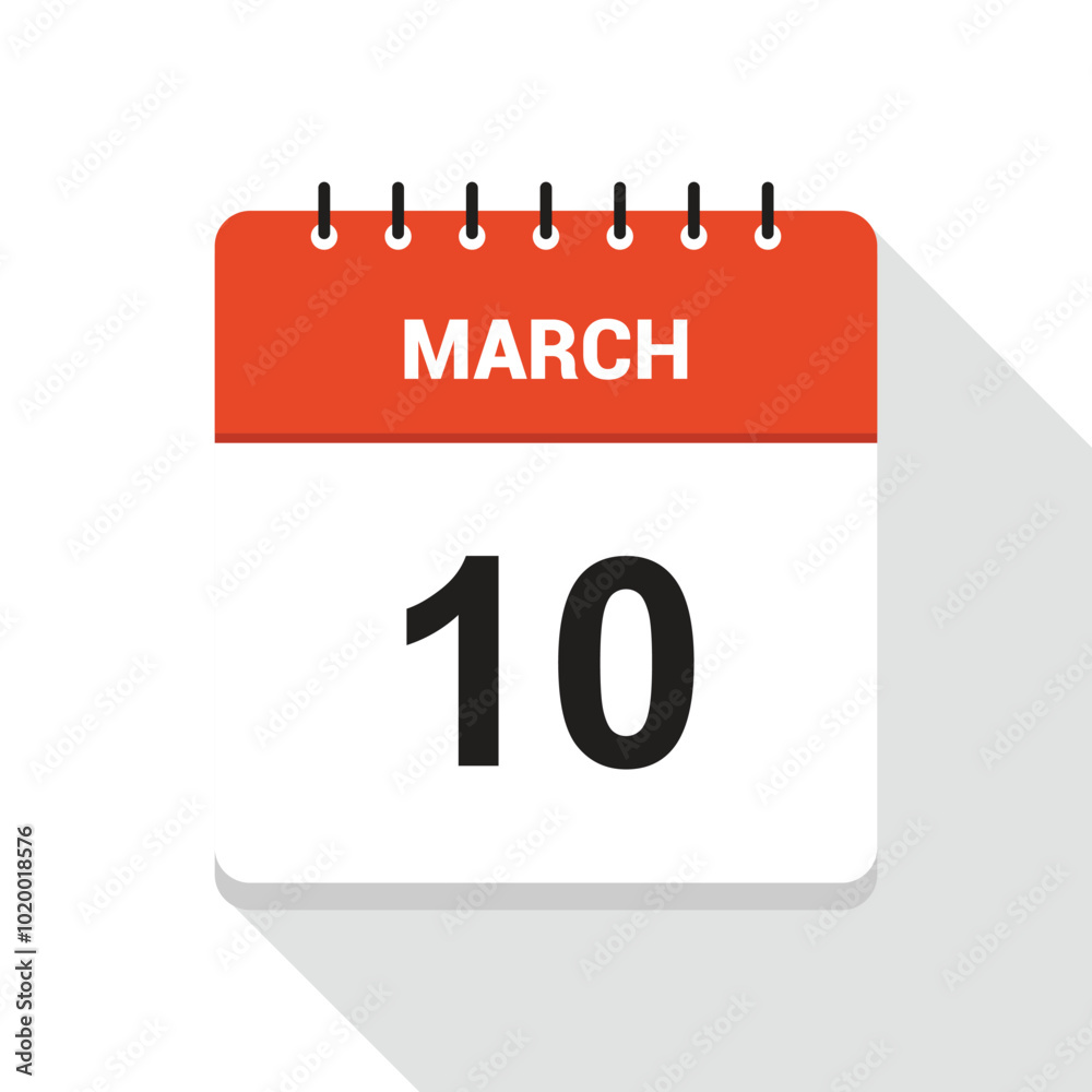 March 10 Calendar Date Icon March 10 Calendar Date Icon