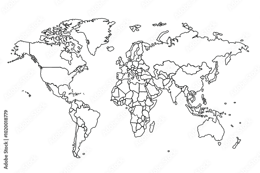 world map outline isolated on white background.world map outline template. world map outline vector illustration. linear doodle illustration world map outline isolated on white background.world map outline template. world map outline vector illustration. linear doodle illustration