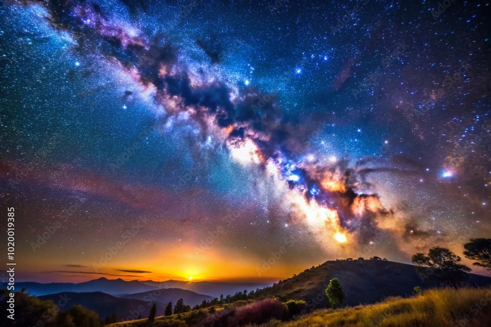 Obraz premium Stunning View of the Milky Way Galaxy with Bright Stars and Cosmic Dust in the Night Sky Above