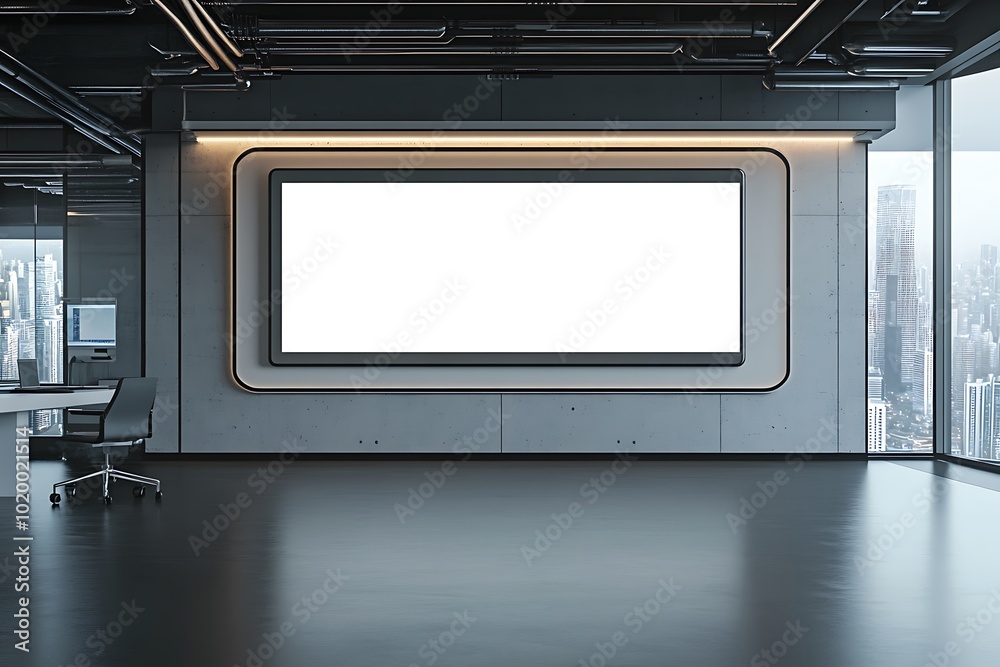 Modern Office with Large Blank Screen Modern Office with Large Blank Screen