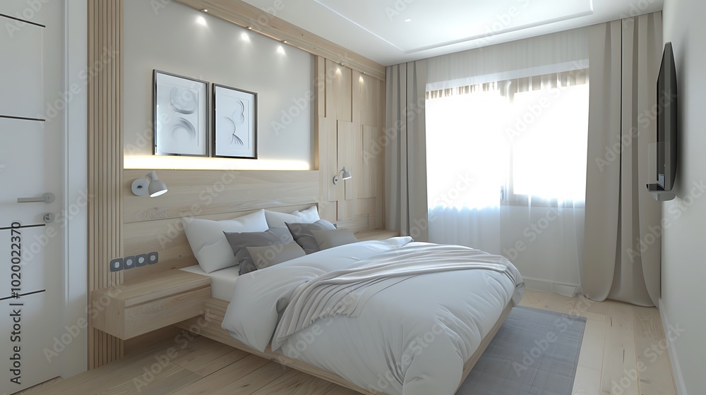Fototapeta premium Modern bedroom in a house with a beautiful design