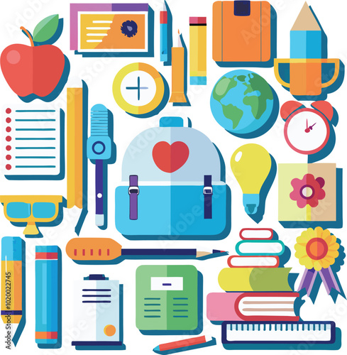 school classroom stationories vector illustration graphic design