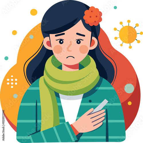 women caught cold fever sneeze vector illustration graphic design