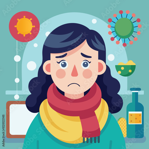 women caught cold fever sneeze vector illustration graphic design