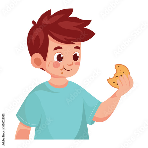 kid eats cookies food flat vector design