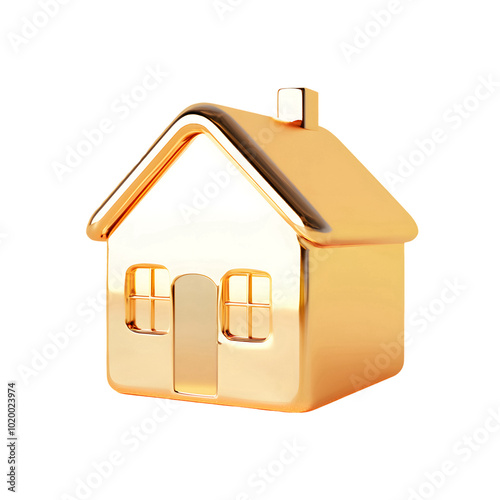 3D golden house icon isolated on transparent background