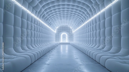 A serene and sterile padded room design, ideal for mental health day campaigns, therapy center promotions, and wellness retreat materials.