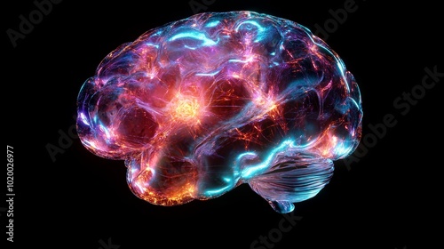 Glowing Human Brain 3D Render Neural Network Creativity Mind Intelligence Concept Te