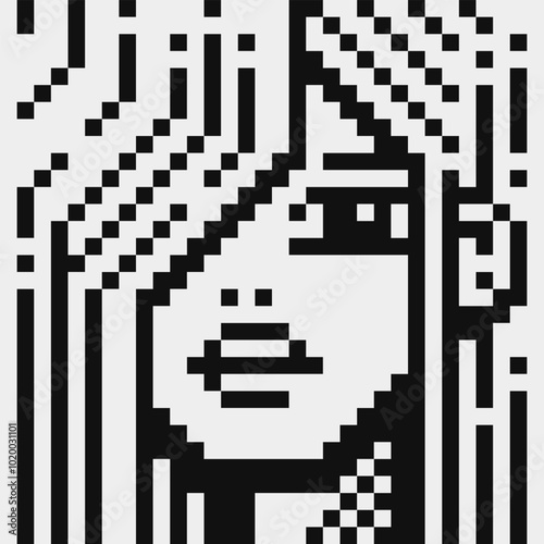 Beautiful woman pixel art style character fashion young girl close-up, avatar, portrait and profile picture. Design of 80s. Game assets. 8-bit. Isolated vector illustration.