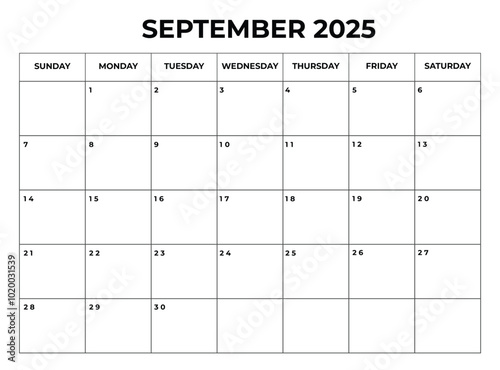 September 2025 Monthly Calendar design with Notes and week starts from sunday