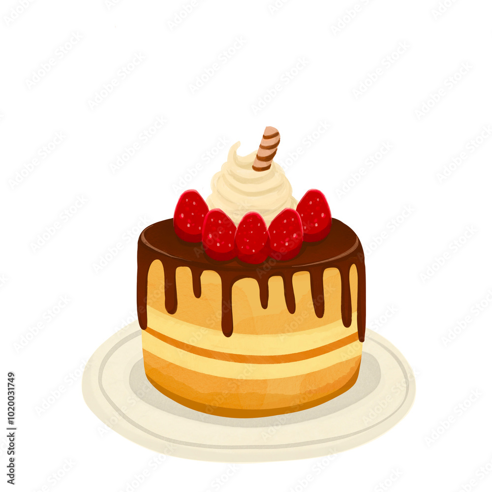 pancake with whip cream straberry with wafer for printing, fabric, baking, icon, design source