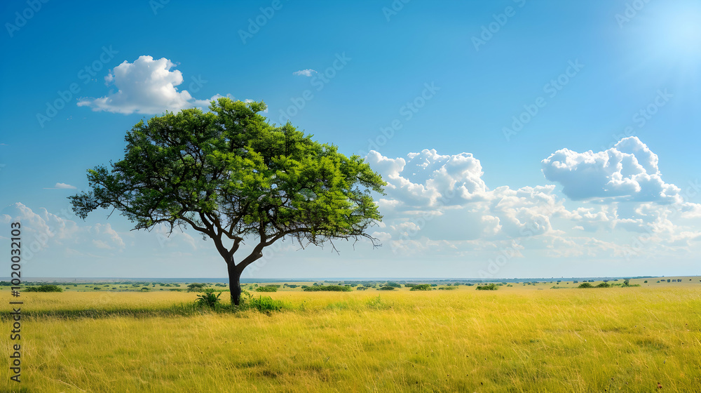 Tranquil Summer Landscape with Blue Sky and Green Trees
Tranquil Summer Landscape with Blue Sky and Green Trees