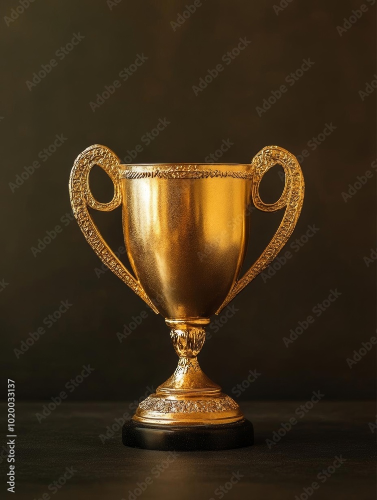 A beautiful golden trophy with ornate handles, symbolizing victory and achievement, set against a dark background. A beautiful golden trophy with ornate handles, symbolizing victory and achievement, set against a dark background.