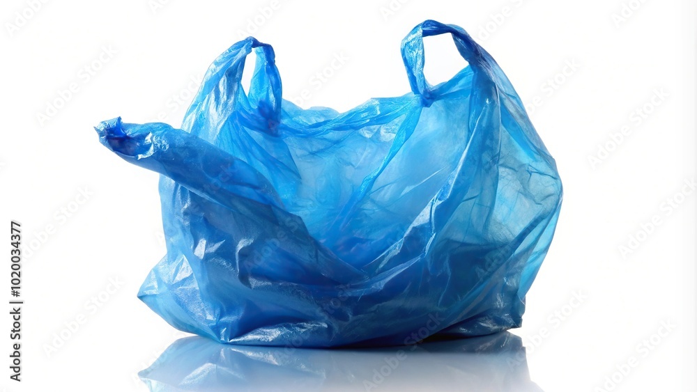 Fototapeta premium Blue plastic bag isolated on white background reflected