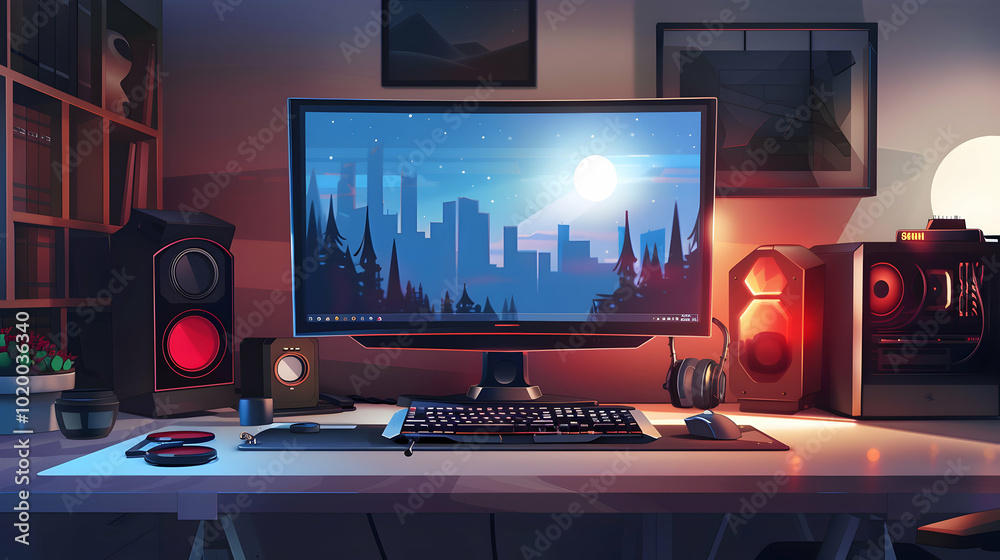 Futuristic Gaming PC Setup Against a Neon Glow Background
Futuristic Gaming PC Setup Against a Neon Glow Background