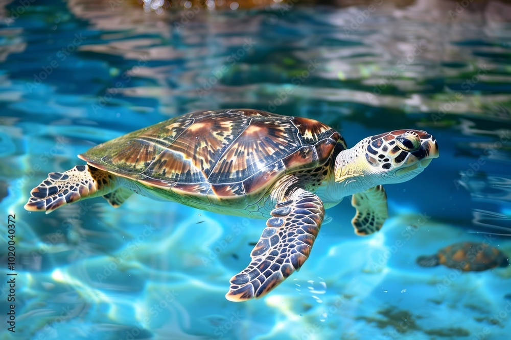 Obraz premium A turtle swimming gracefully in a clear blue ocean