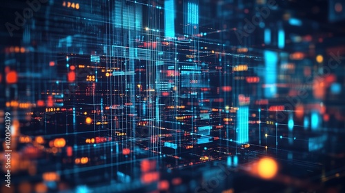 Wallpaper Mural Digital Abstract with Blue and Orange Lights Torontodigital.ca