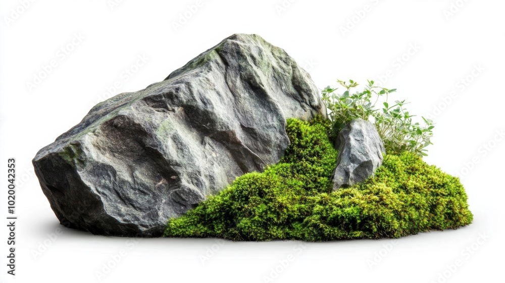 A natural rock covered in vibrant moss, showcasing the beauty of nature's textures and colors in a serene environment. A natural rock covered in vibrant moss, showcasing the beauty of nature's textures and colors in a serene environment.