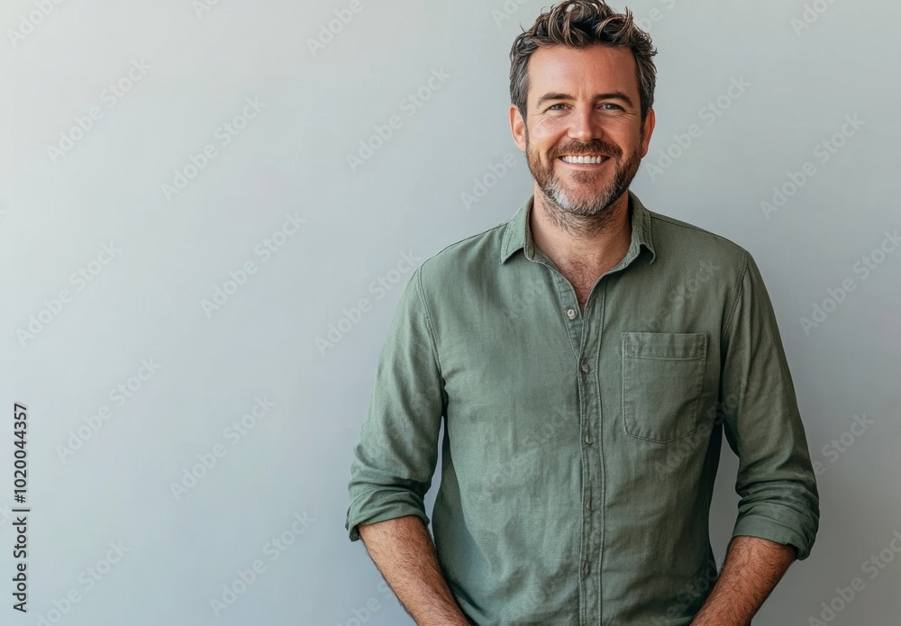Smiling Man in Green Shirt. Smiling Man in Green Shirt.