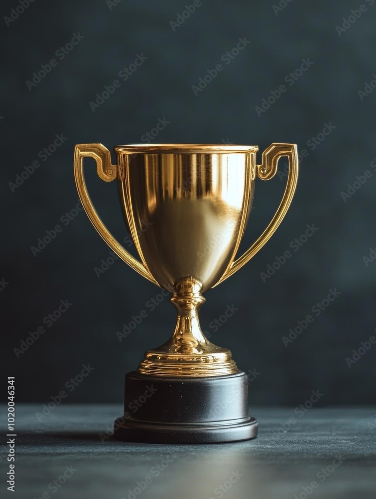 A shiny golden trophy stands proudly against a dark backdrop, symbolizing achievement and success in competitions. A shiny golden trophy stands proudly against a dark backdrop, symbolizing achievement and success in competitions.