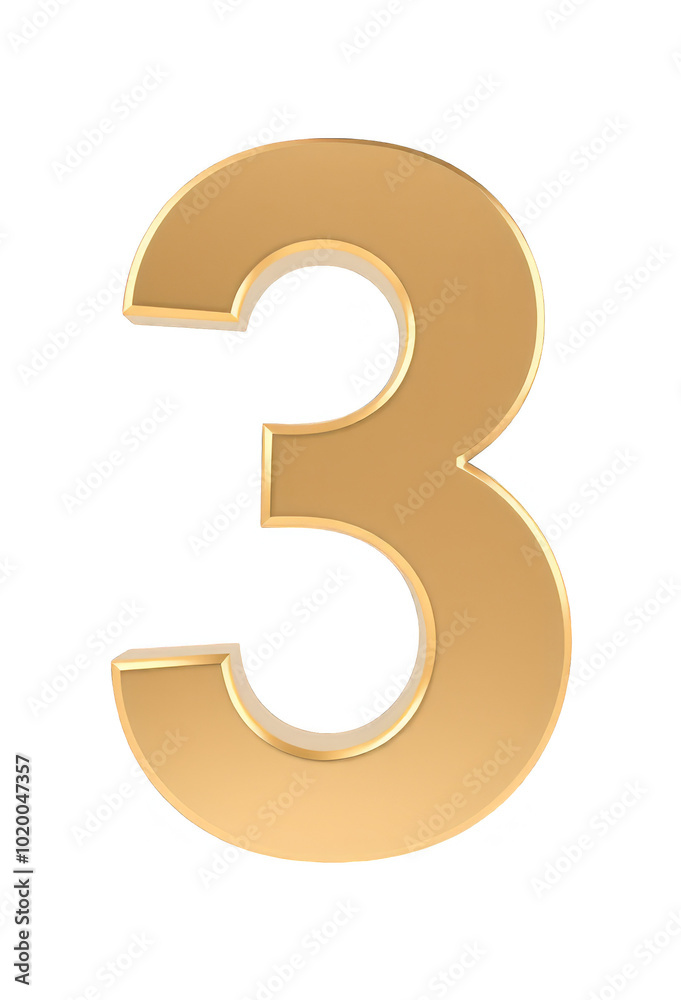 Golden Number 3 with Transparent Background for Design Elements and Overlays Golden Number 3 with Transparent Background for Design Elements and Overlays