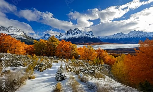 autumn landscape with lake and mountains