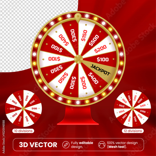 Wheel of fortune, wheel of fortune, in 3d, editable design and in vector.
