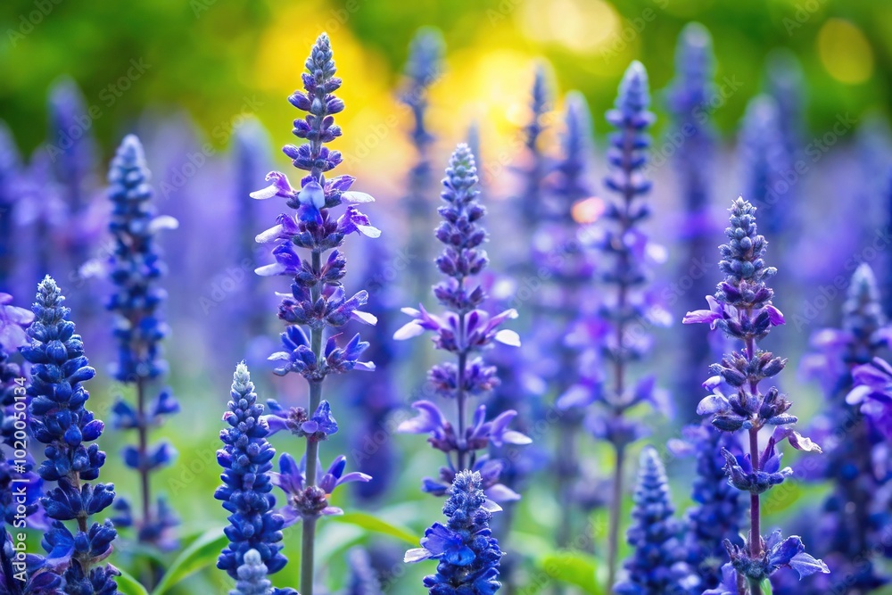 Blue salvia flowers in garden tilted angle Blue salvia flowers in garden tilted angle